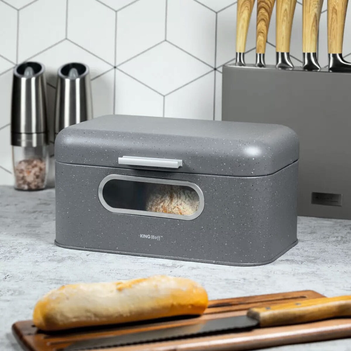 Chlebak stalowy marmurek szary KINGHOFF