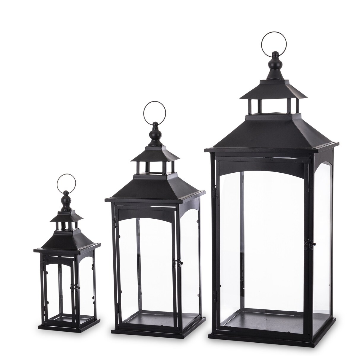 Lampiony dekoracyjne 3 szt. 86/67/45x31/23/15x31/23/15 cm PILAN-2 czarne