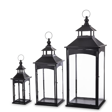 Lampiony dekoracyjne 3 szt. 86/67/45x31/23/15x31/23/15 cm PILAN-2 czarne