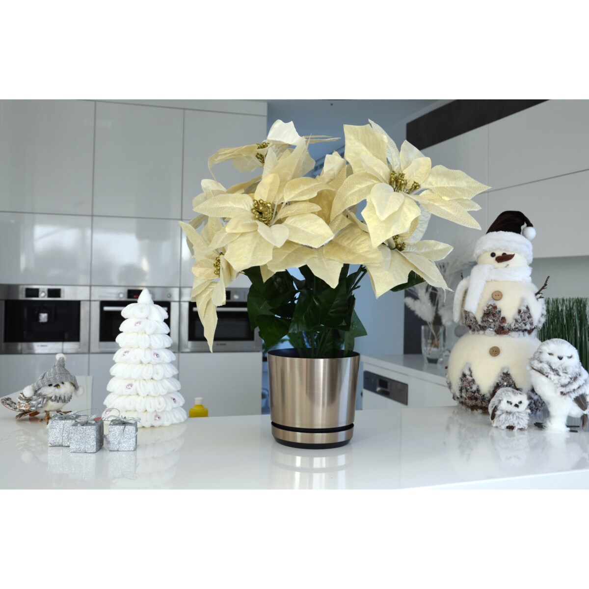 16 cm wzór STAL Doniczka z podstawką efekt szczotkowany metal z drenażem