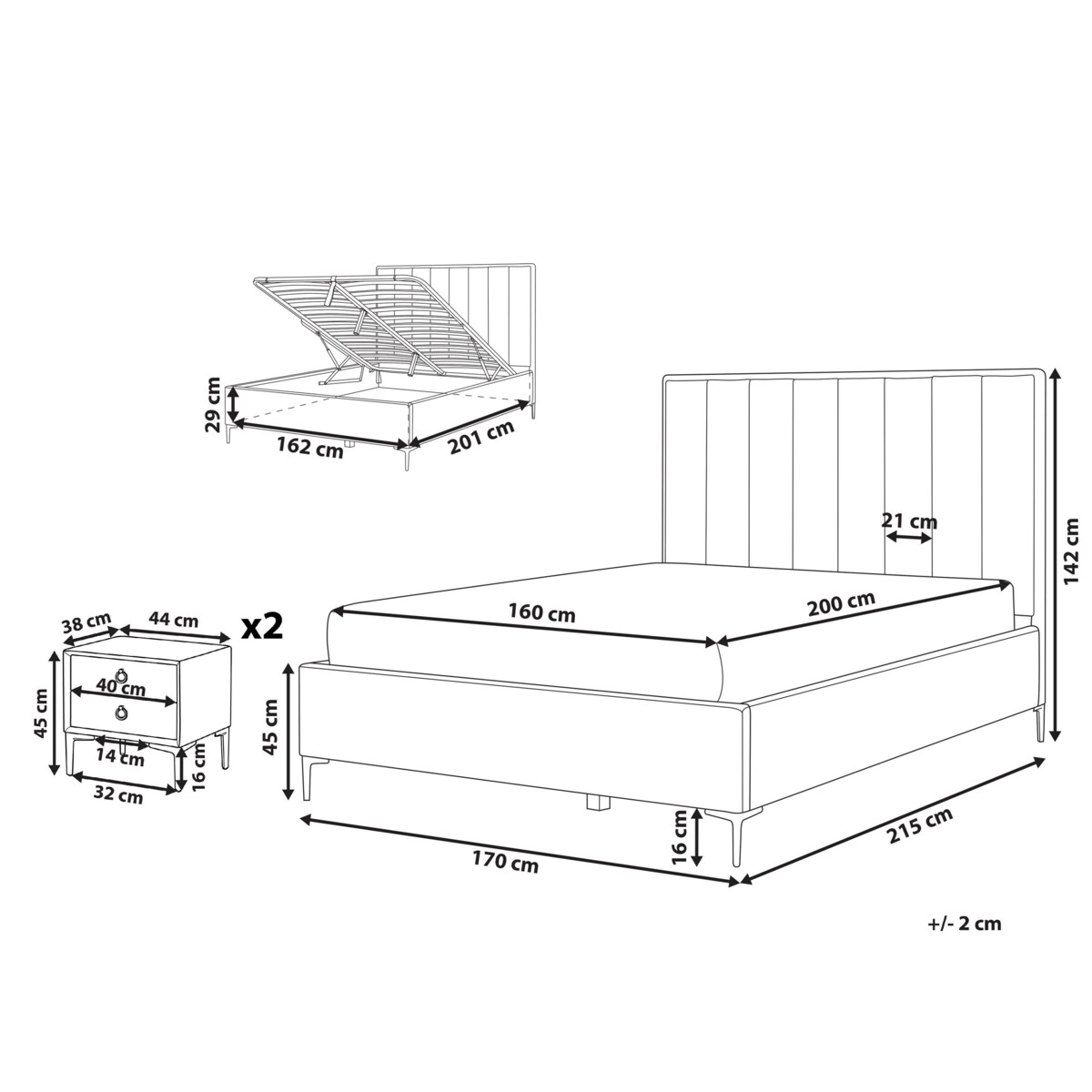 Zestaw do sypialni Welur SEZANNE 160 x 200 cm Beżowoszary