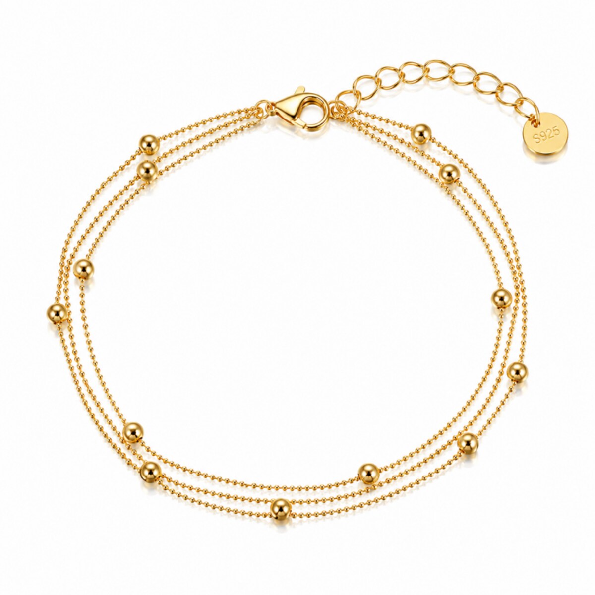 Potrójna bransoletka na rękę stal chirurgiczna pozłacana 14k złotem, kuleczki BST1746