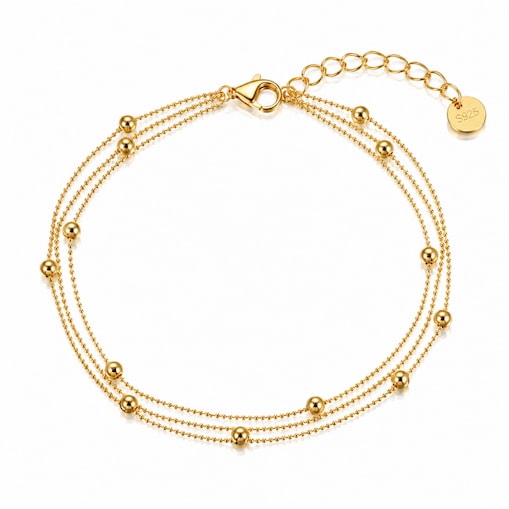 Potrójna bransoletka na rękę stal chirurgiczna pozłacana 14k złotem, kuleczki BST1746