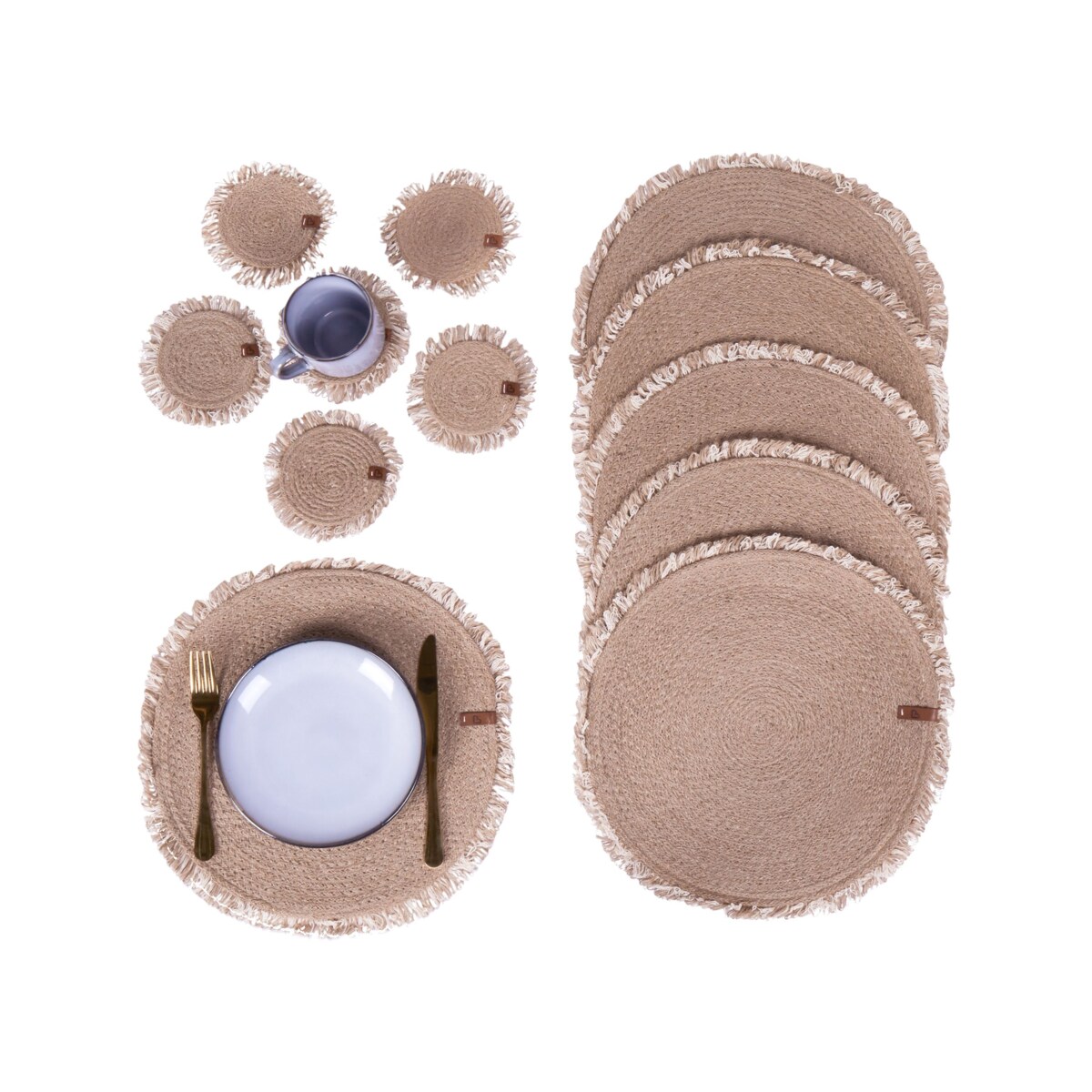 Zestaw 12 podkładek na stół RIBBERY Naturalny Juta