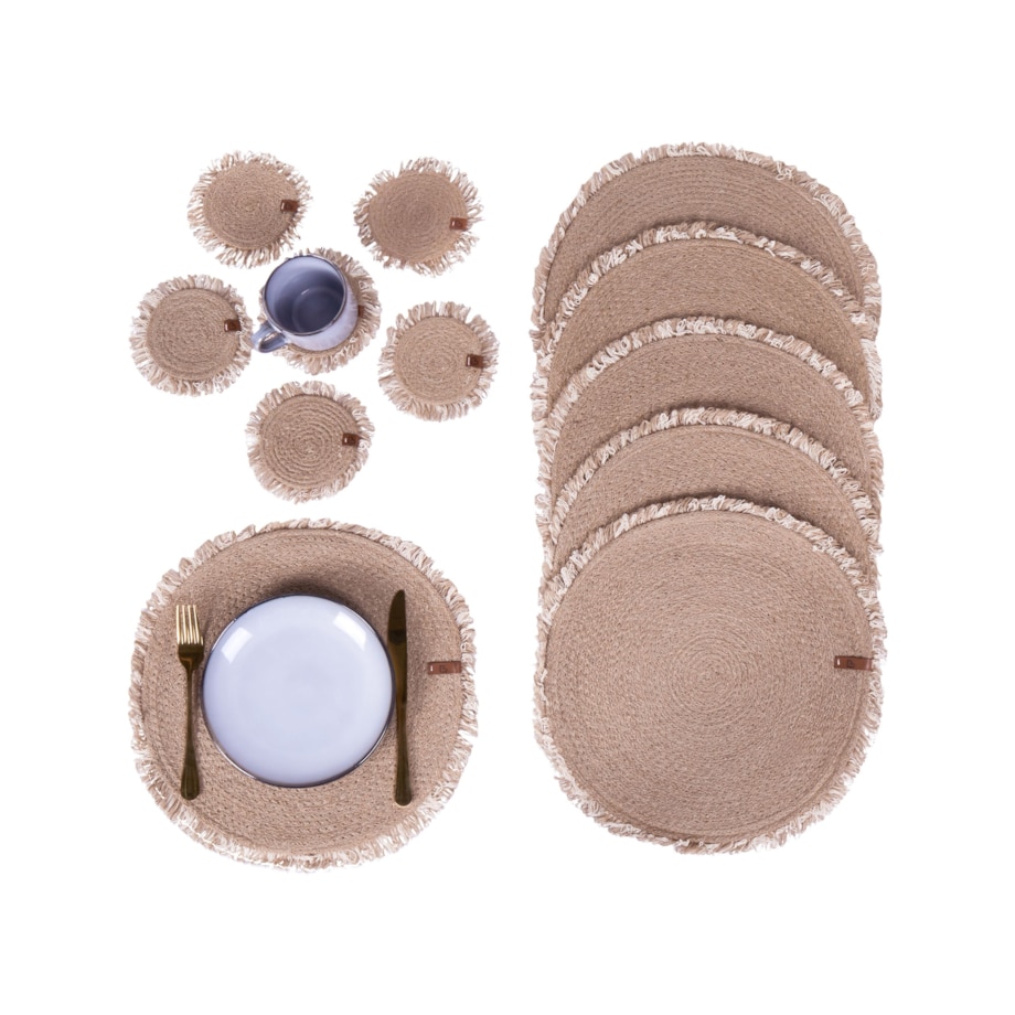 Zestaw 12 podkładek na stół RIBBERY Naturalny Juta