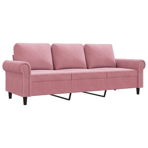 vidaXL Sofa 3-osobowa, różowa, 180 cm, obita aksamitem