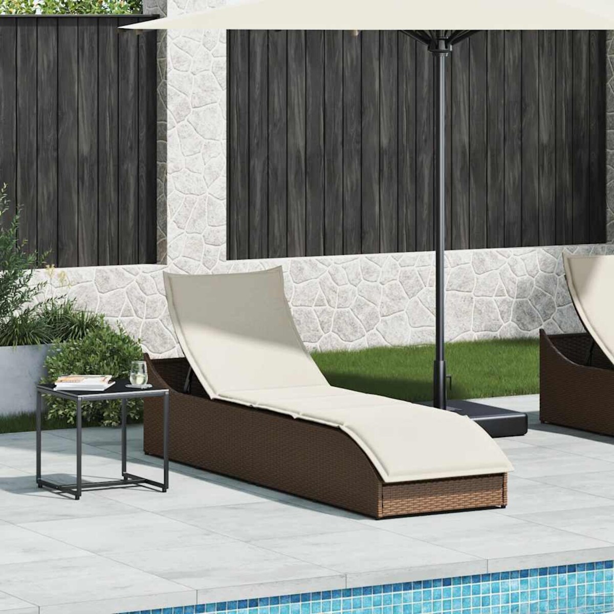 vidaXL Składany leżak z poduszką i schowkiem Brązowy polirattan