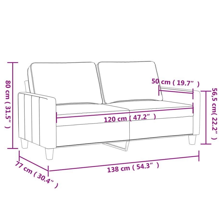 vidaXL Sofa 2-osobowa, jasnoszara, 120 cm, tapicerowana tkaniną