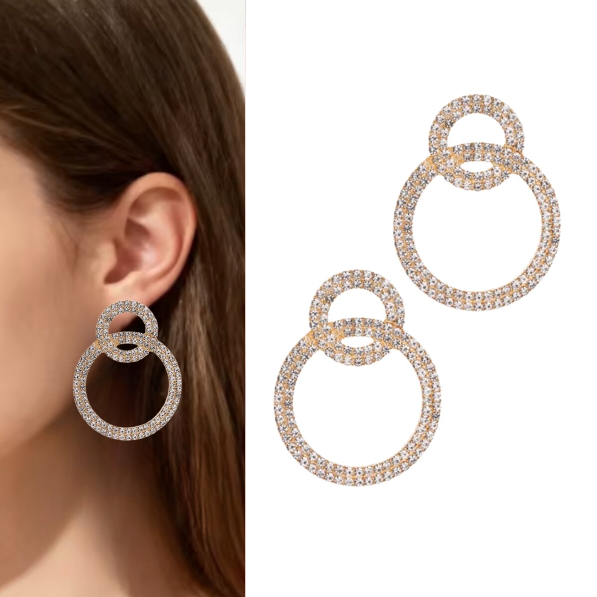 ZŁOTE kolczyki kółka KOŁA kryształki błyszczące eleganckie sztyfty