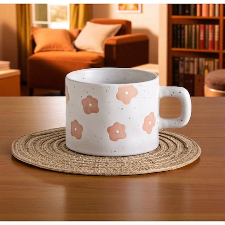 Kubek ceramiczny, kwiatowy wzór, 250ml - KB30