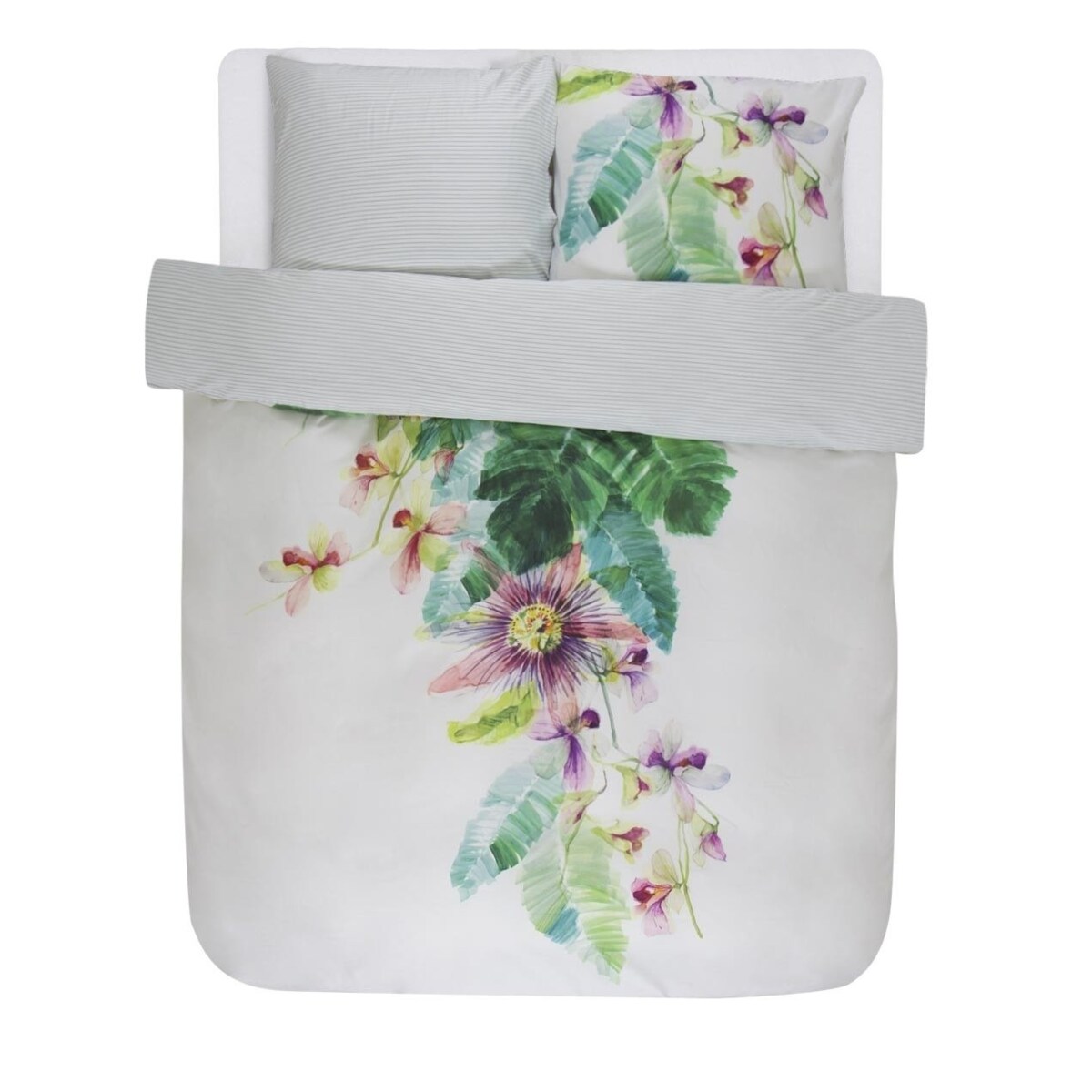 Bawełniany komplet pościeli satynowej, dekoracyjne poszewki na pościel, 100% bawełny - motyw egzotycznych kwiatów, Essenza