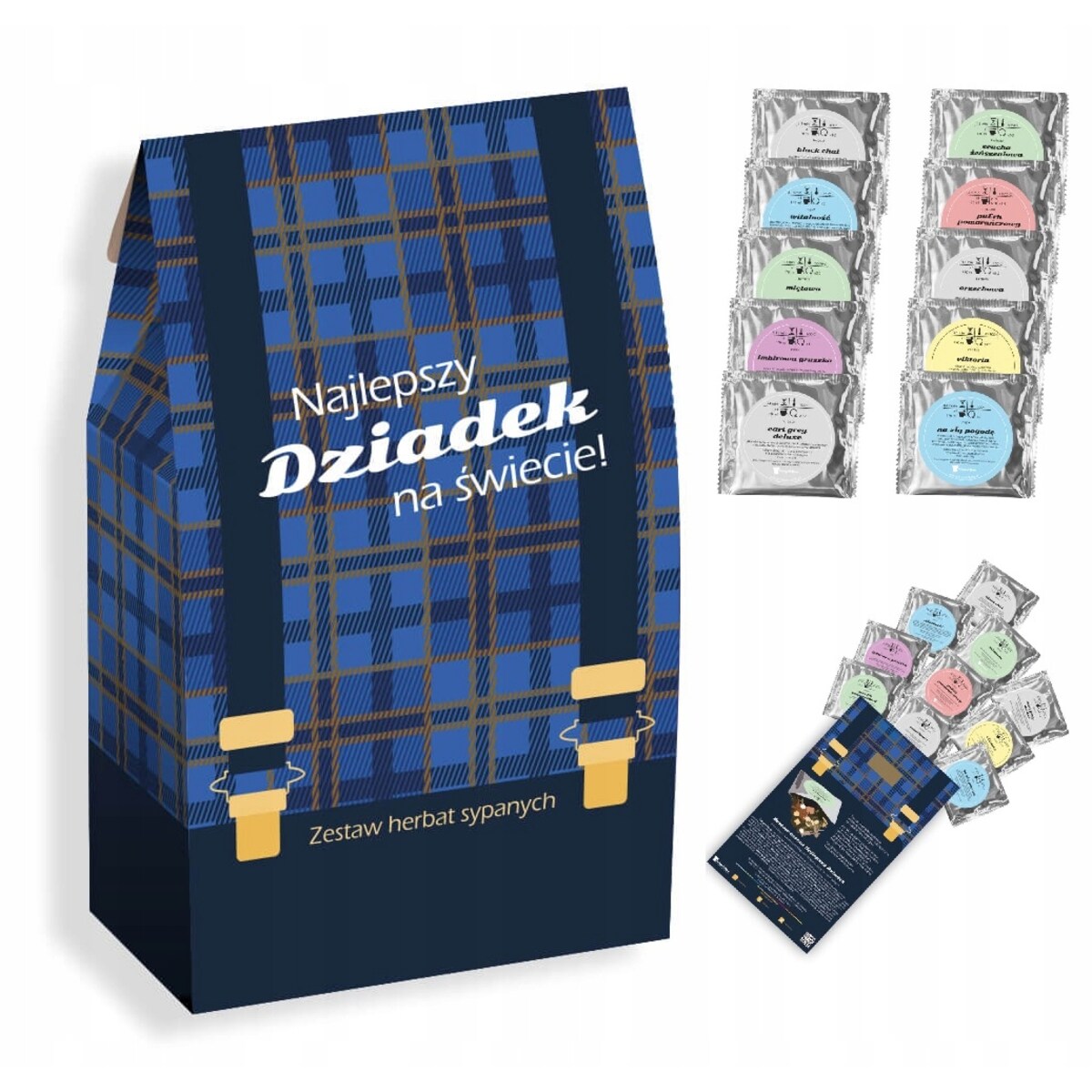 PREZENT UPOMINEK PODARUNEK NA DZIEŃ DZIADKA URODZINY 10 SMAKÓW HERBAT SYPANYCH PREMIUM GIFT BOX KOSZ PUDEŁKO ZESTAW PREZENTOWY UPOMINKOWY