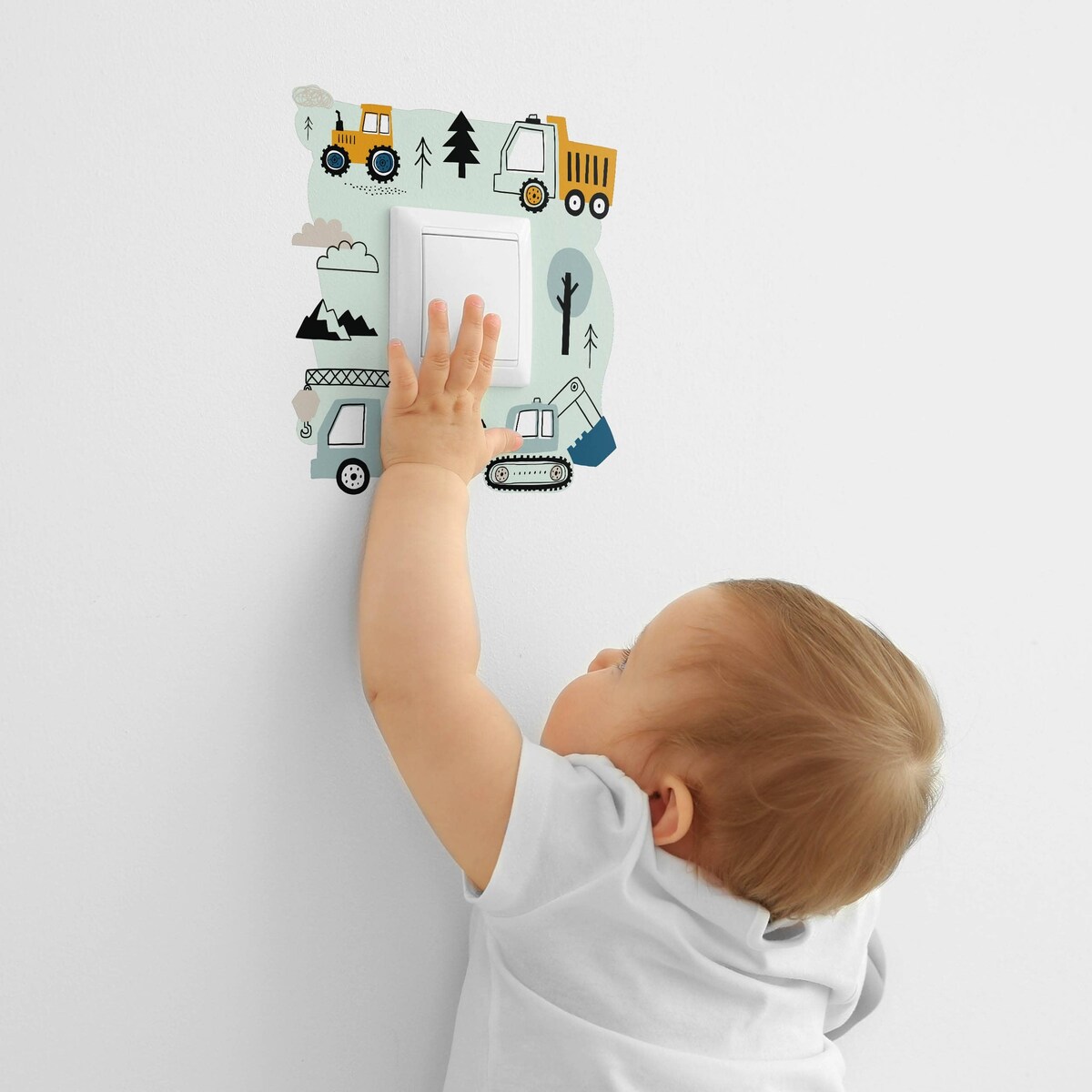 Naklejka Pod Kontakt Do Pokoju Dziecka Maszyny Koparki Styl Skandynawski 20x20cm