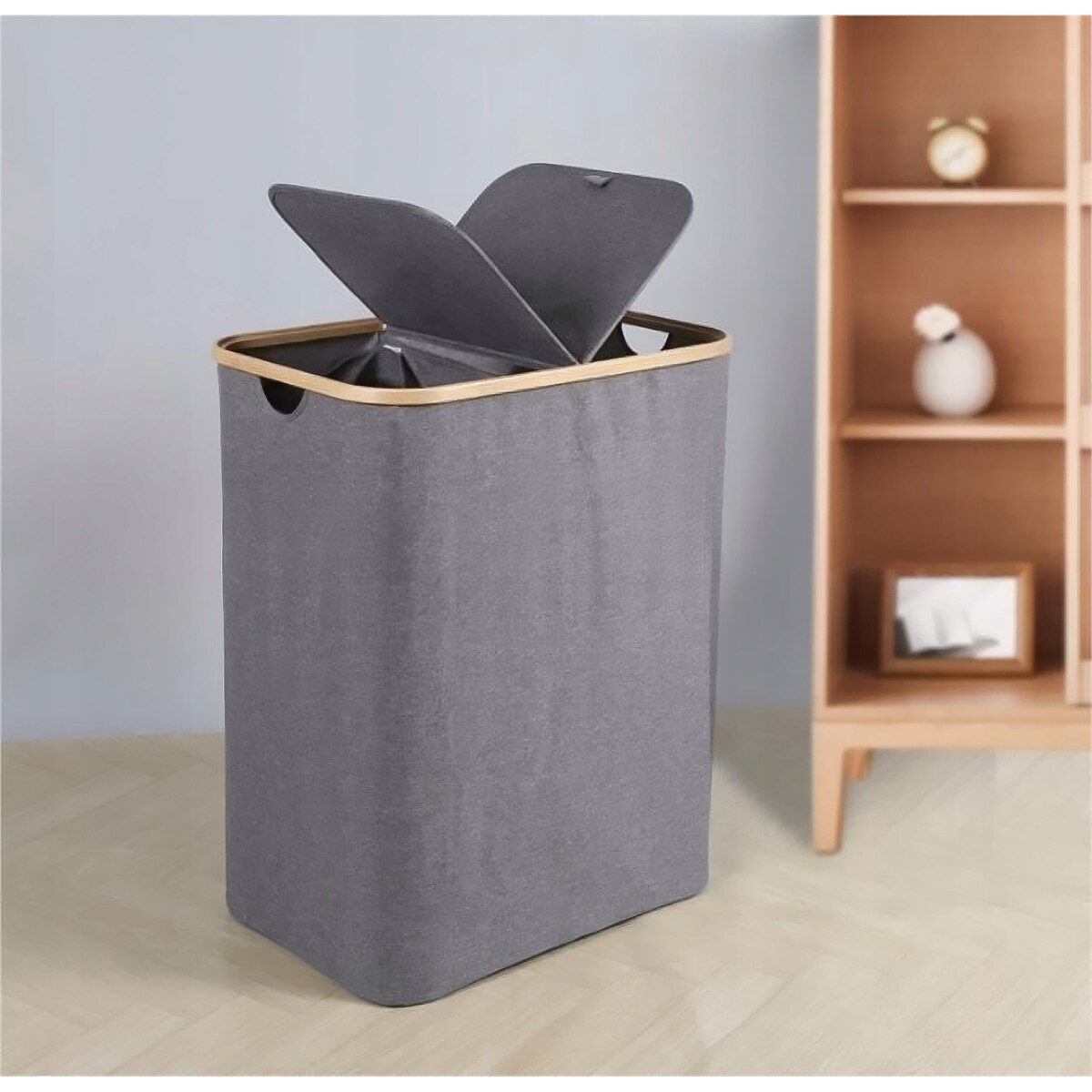 Kosz na pranie 145 L BAMBUSOWY składany szary