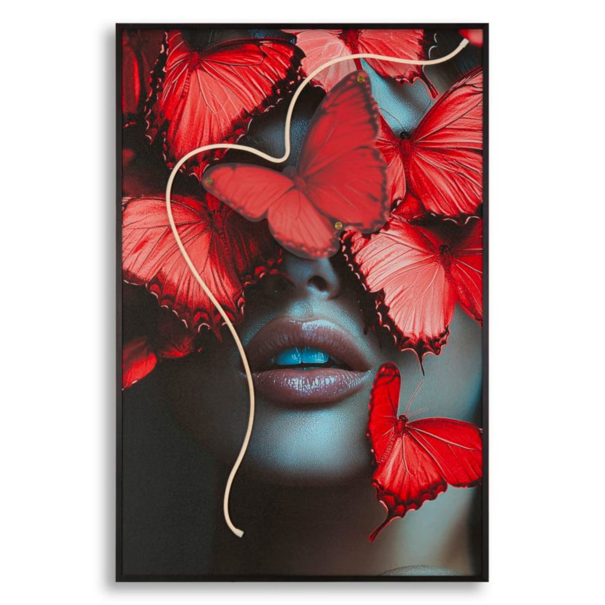 Obraz na płótnie Butterflies, kolor wielokolorowy, płótno i płyta MDF, 60 x 90 cm, LED, 3D, motyw: motyle, dekoracja ściany do salonu, Mauro Ferretti