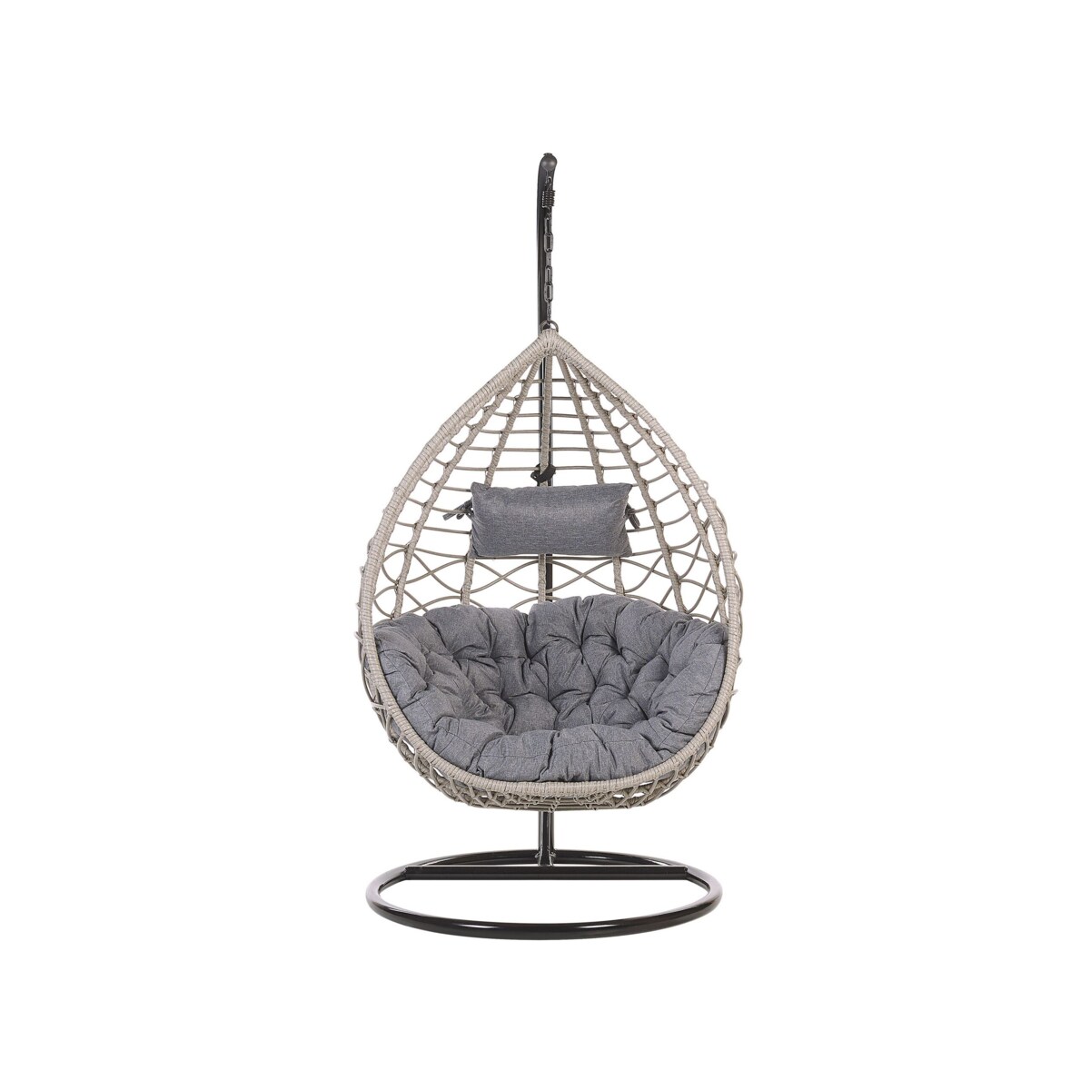 Fotel wiszący ze stojakiem z technorattanu szary ARSITA