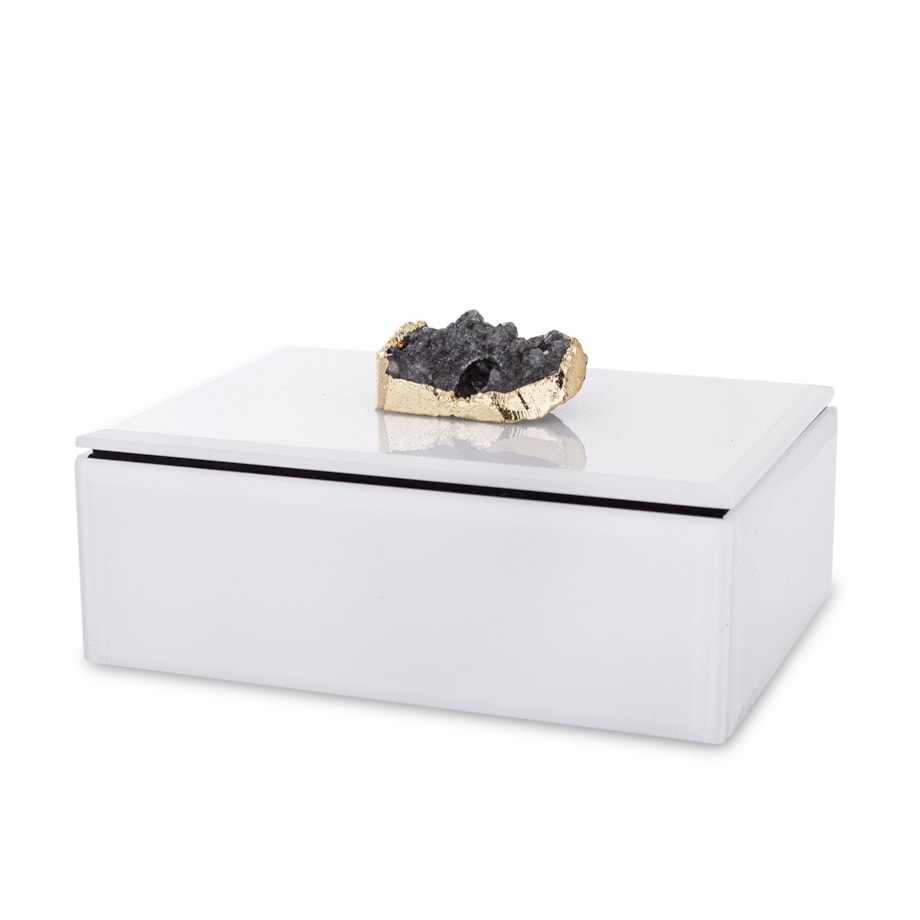 Szkatułka szklana na biżuterię 16x12x8,5 cm DEKOR AGAT biała