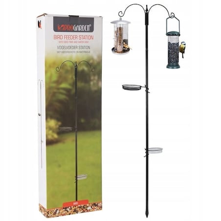 KARMNIK DLA PTAKÓW Duży Stojący Stojak Poidełko Budka Domek Metalowy Czarmy