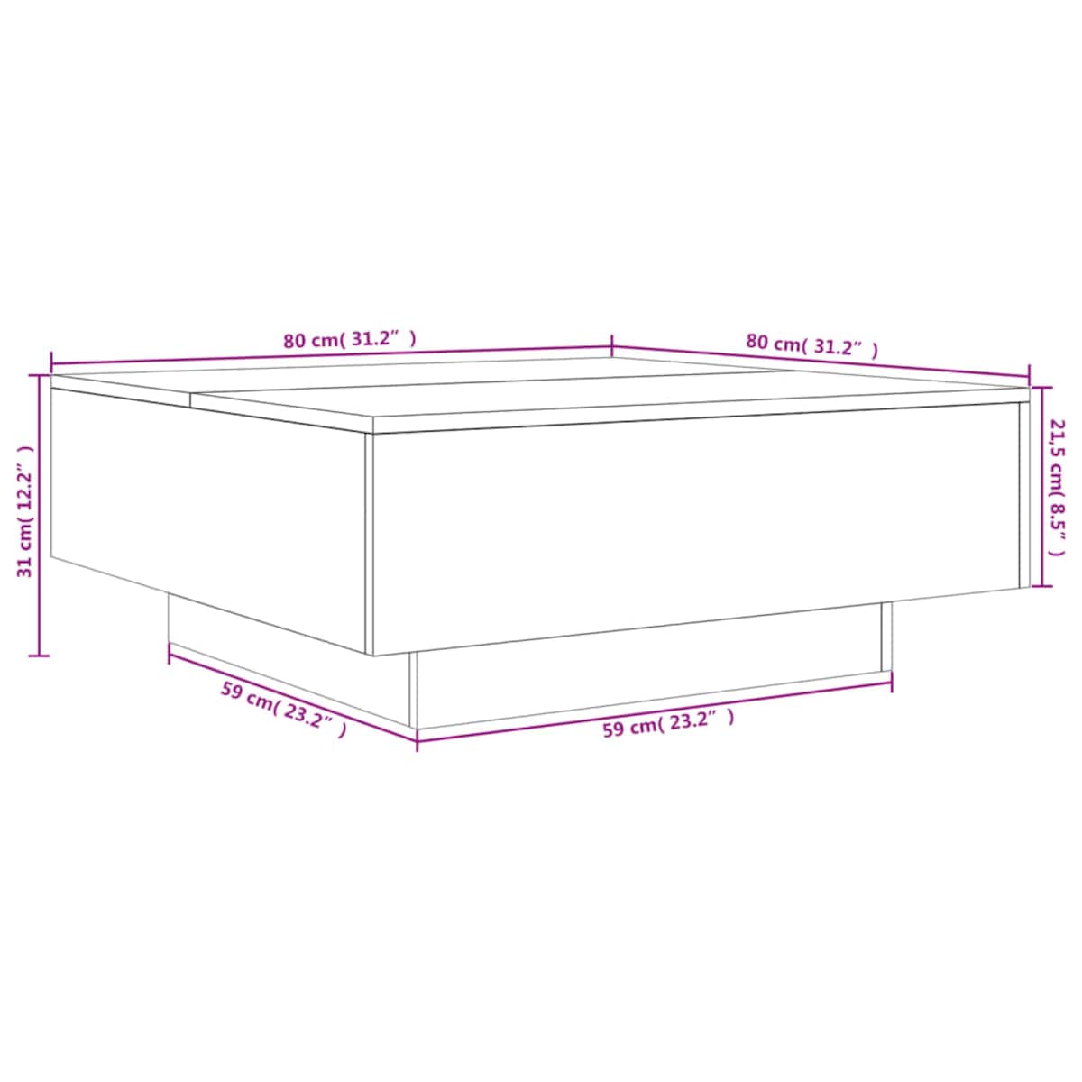 vidaXL Stolik kawowy z podświetleniem LED, szarość betonu, 80x80x31 cm