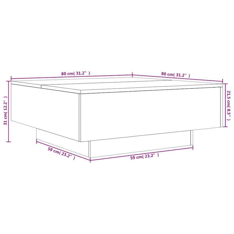 vidaXL Stolik kawowy z podświetleniem LED, szarość betonu, 80x80x31 cm