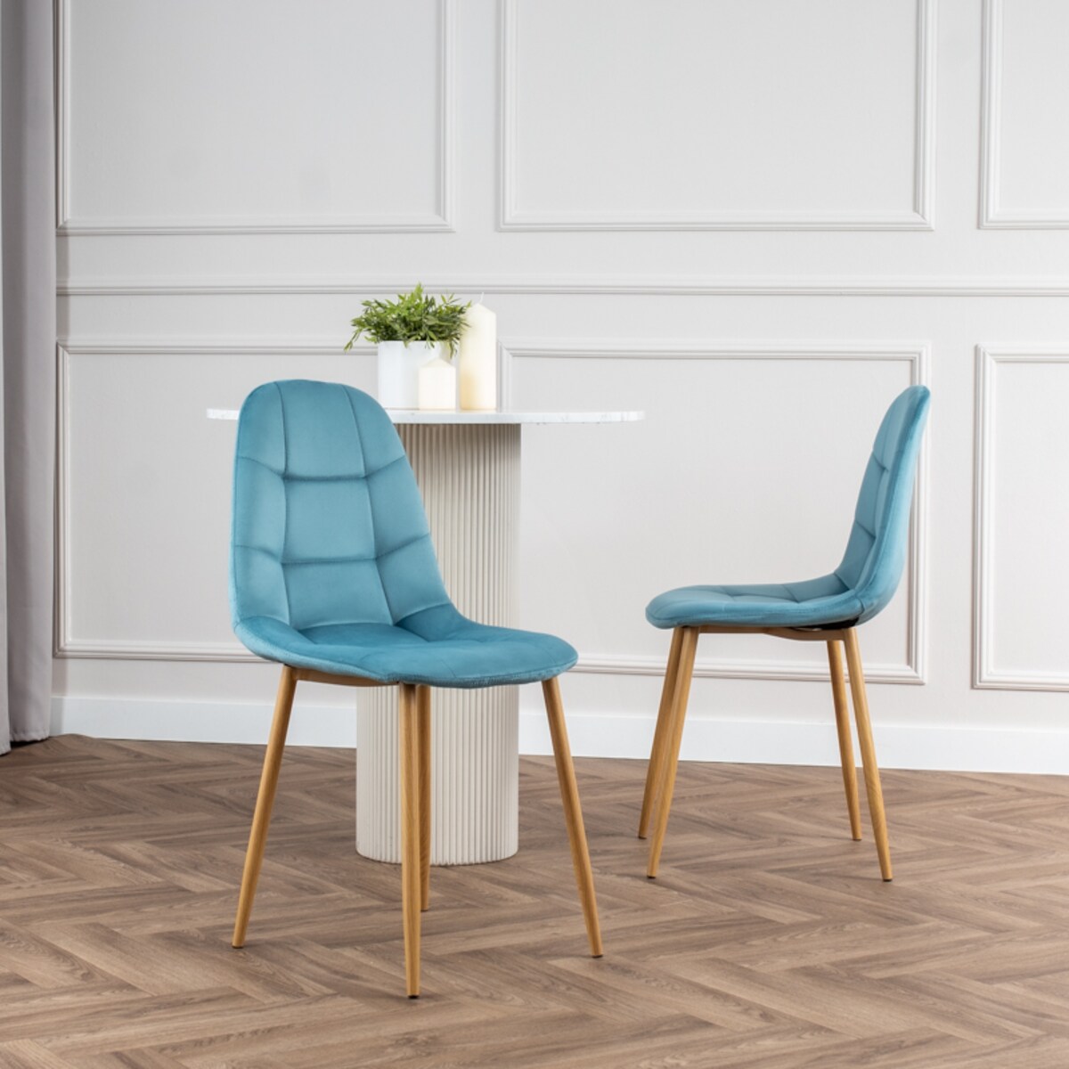Krzesło tapicerowane turkusowe welurowe pikowane nowoczesne do salonu