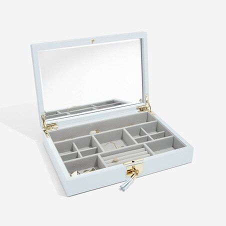 Szkatułka na biżuterię Loves Luxury błękitna z pokrywką i lusterkiem