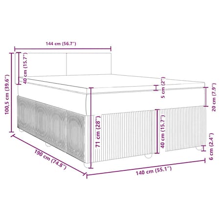 vidaXL Łóżko kontynentalne z materacem, czarne, aksamit, 140x190 cm