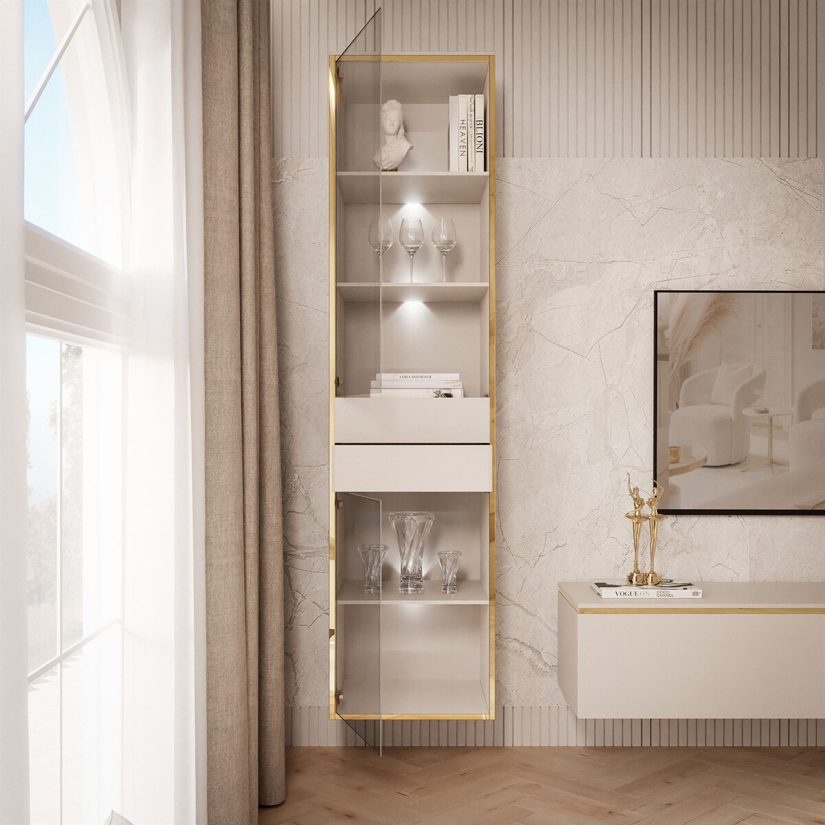 Witryna AURORA kaszmir z oświetleniem LED wisząca