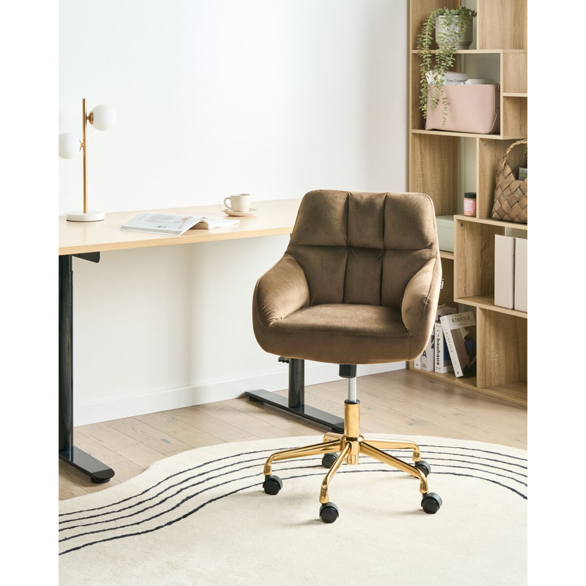 Krzesło obrotowe PALMDALE Welur Brązowy