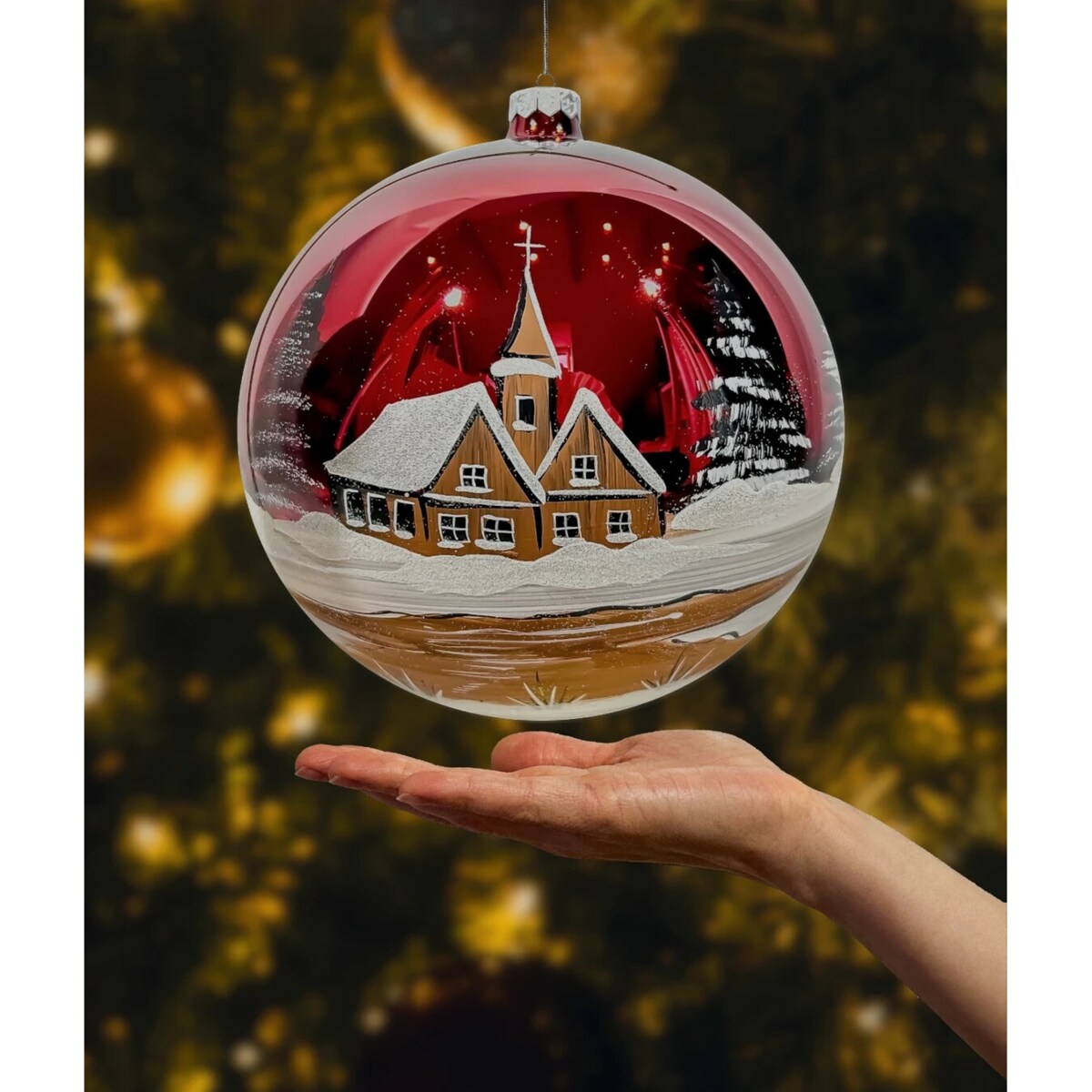 Bombka choinkowa: Duża Zimowy kościółek: czerwony