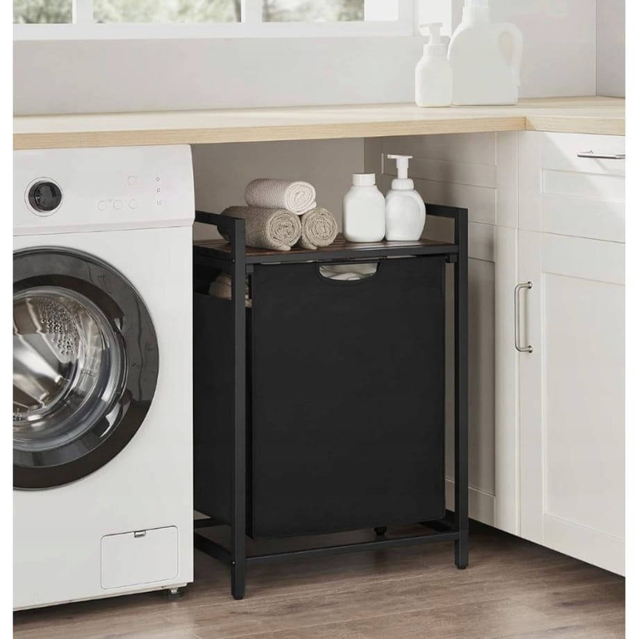 Kosz na pranie wolnostojący z półką industrialny loft drewniany retro 72 cm