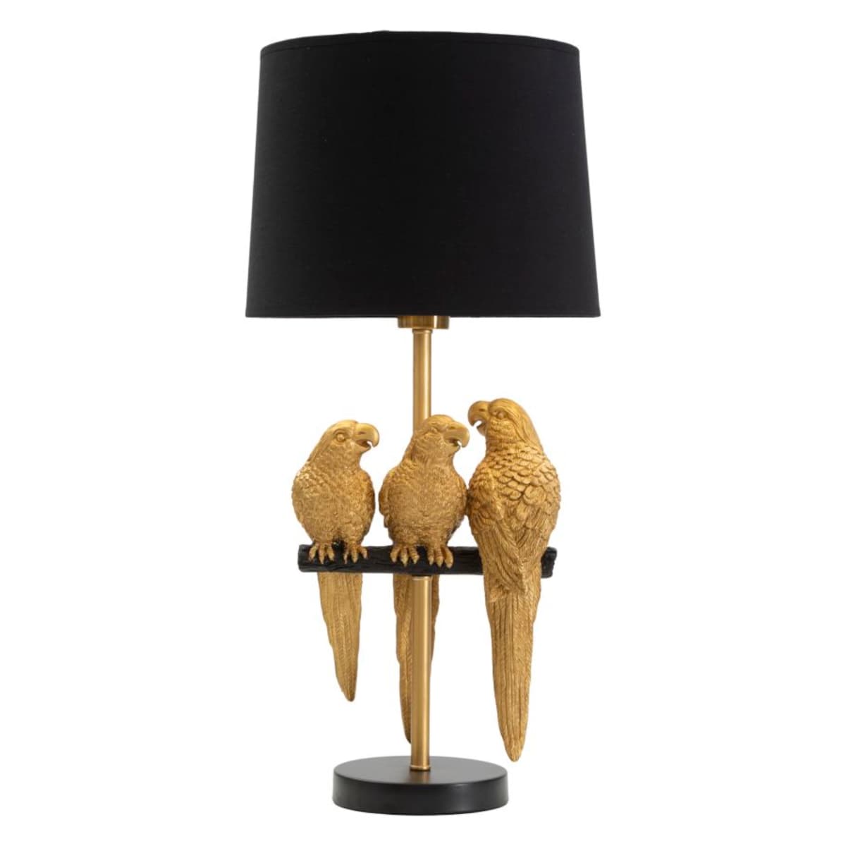 Lampa stołowa Parrots, kolor czarny i złoty, żelazo, PVC i poliester, 30 x 30 x 62,5 cm, 1 x E27, do salonu i sypialni, Mauro Ferretti