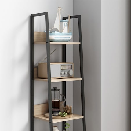 Industrialny wysoki regał stojący jasny brąz 5 półek drabinka loft 170 cm