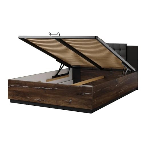 Łóżko SIGMA 140x200 dąb flagstaff srebrny/czarny mat z pojemnikiem