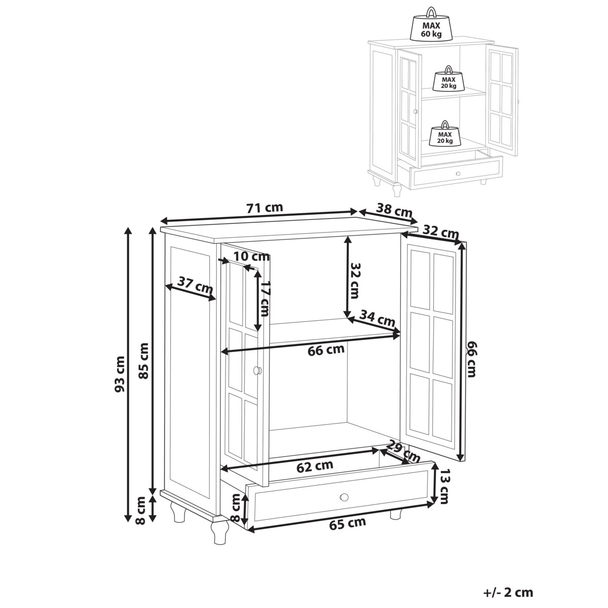 Witryna CARLET Drewno 71 cm 38 cm Biały