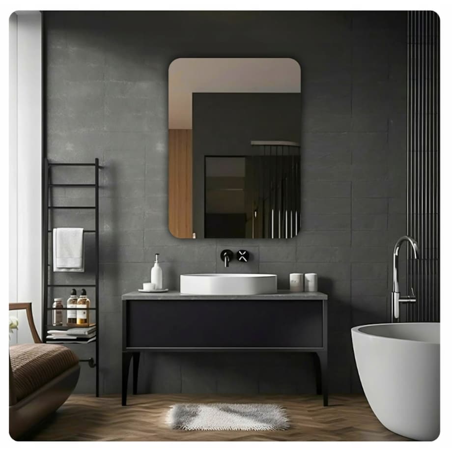 Lustro 70x80 cm Zaokrąglone Rogi Bez Oświetlenia Łazienkowe Bez Ramy