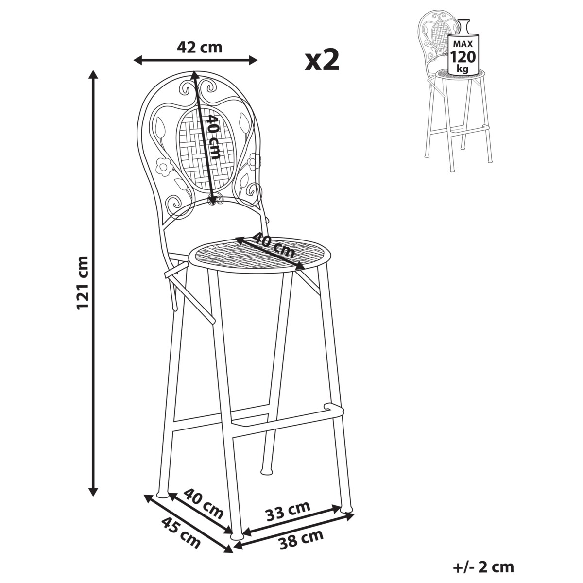 Zestaw 2 krzeseł barowych ogrodowych BIVIO Składane Metal Jasnozielony
