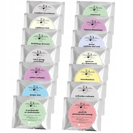 ZESTAW MIX 14 HERBAT SYPANYCH DO PODRÓŻY NA ZIMNO LUB NA GORĄCO + CUKIER I ZAPARZACZ - PREZENT UPOMINEK DLA KOBIETY FACETA