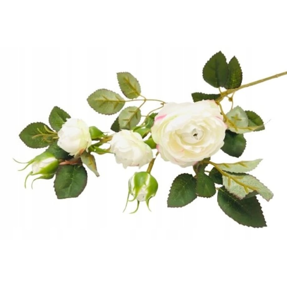 GAŁĄZKA RÓŻA BIAŁA stroika do bukietu sztuczna DEKORACJI pączki liście