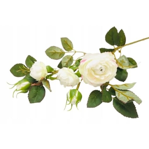 GAŁĄZKA RÓŻA BIAŁA stroika do bukietu sztuczna DEKORACJI pączki liście