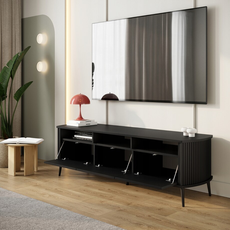 Szafka RTV Pod Telewizor CZARNA Komoda Do Salonu Nóżki PREMIUM VERLO 150cm