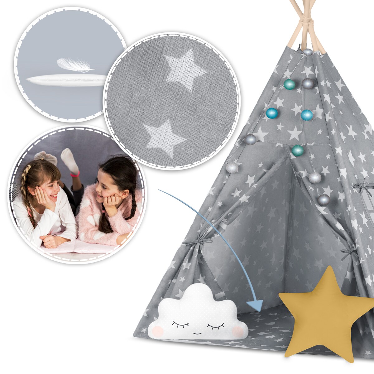 Tipi namiot wigwam dla dzieci teepee poduszki lampki pokrowiec Nukido