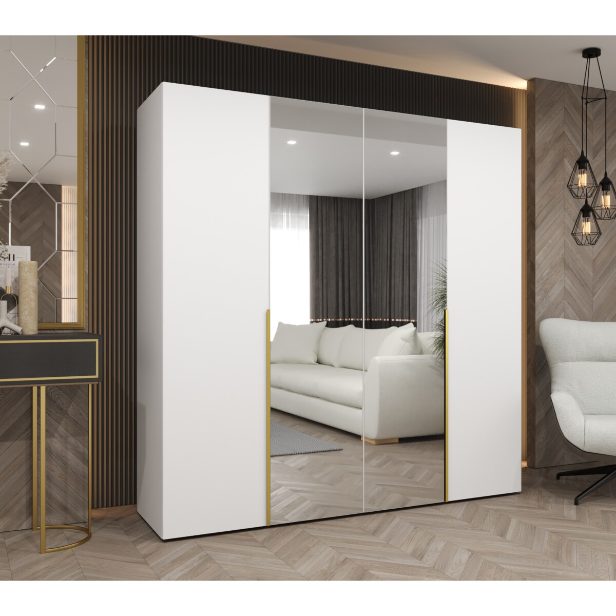 Szafa uchylna otwierana ALICANTE 2 200 wys. 202 cm Biały + u. Złoty