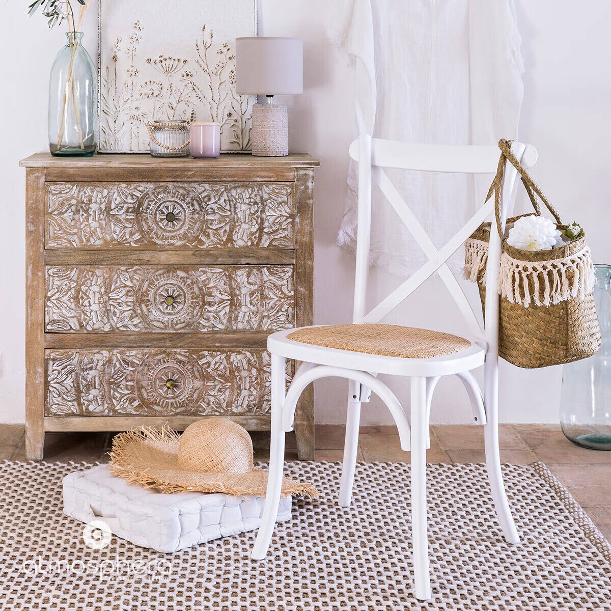 Krzesło drewniane ISAK, rattanowa plecionka