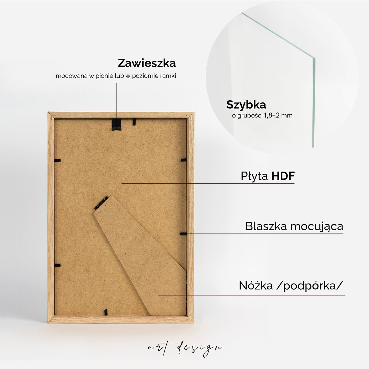 Ramka na zdjęcia 20x30 cm ramka drewniana dębowa naturalna foto ramka z litego drewna dębowego prostokątna OAK FRAMAI