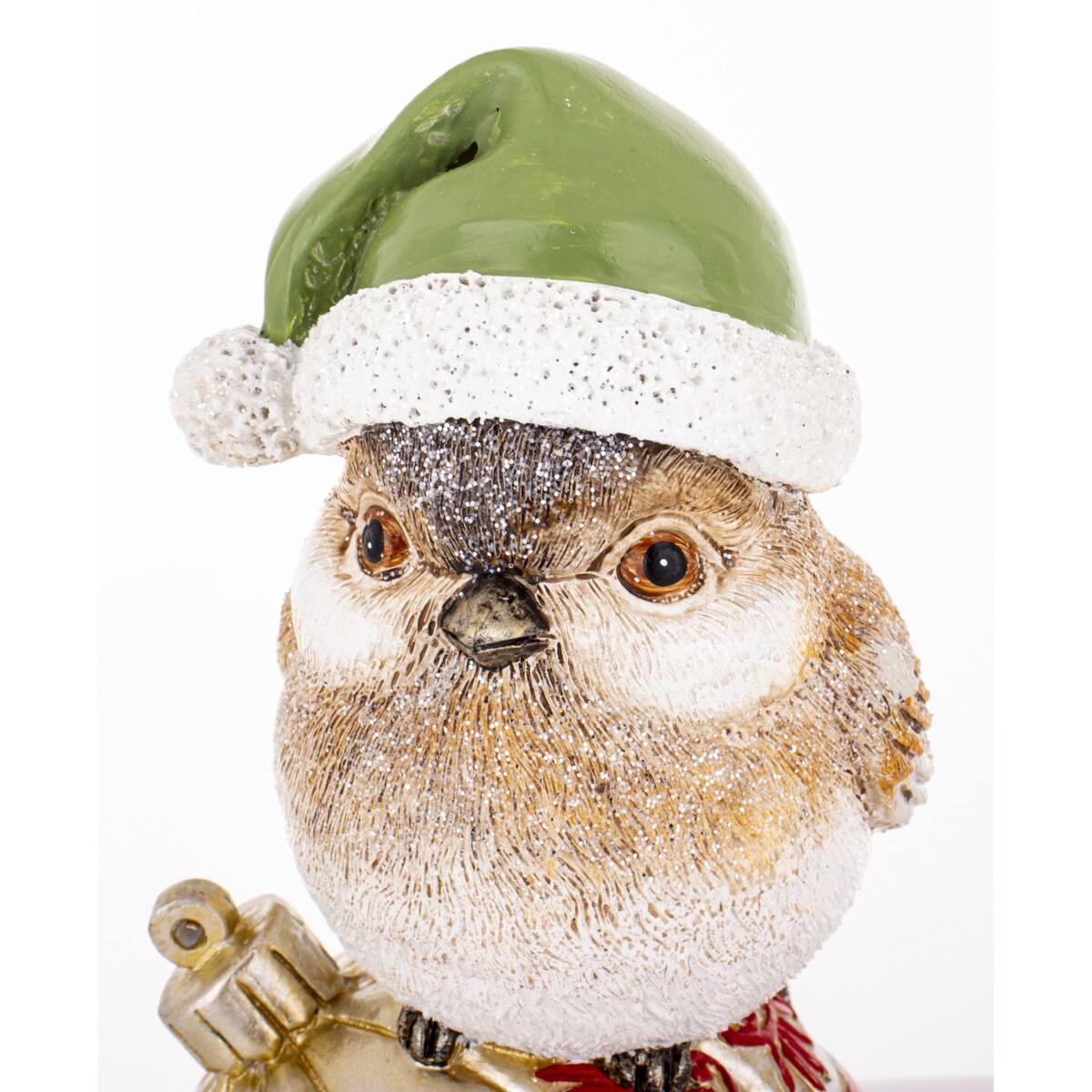 Dekoracja - ptaszek na bombce 19,5X11X10 cm UCCELLlNO w zielonej czapce