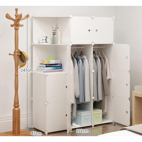 Szafa Garderoba Ubraniowa Modułowa Biała 12 Półek Duża Pojemna Na Ubrania