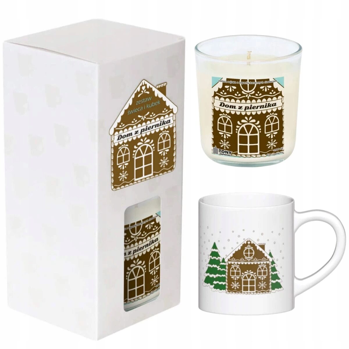 ŚWIĄTECZNY ZESTAW PREZENTOWY KUBEK DOM Z PIERNIKA ŚWIECA SOJOWA PREZENT UPOMINEK POD CHOINKĘ NA ŚWIĘTA GWIAZDKĘ MIKOŁAJA BOŻE NARODZENIE DLA KOBIETY FACETA MĘŻCZYZNY