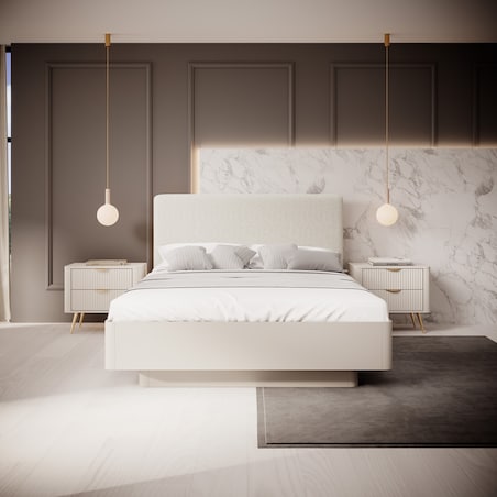 Stolik nocny ryflowany LENA w kolorze beżowym na złotych nóżkach