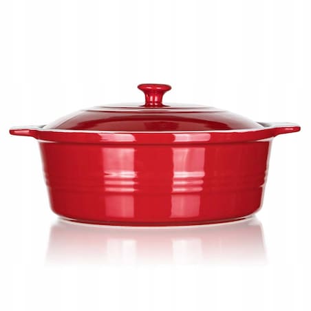 NACZYNIE CERAMICZNE Z POKRYWĄ DO ZAPIEKANIA 26 cm 3L czerwone na prezent
